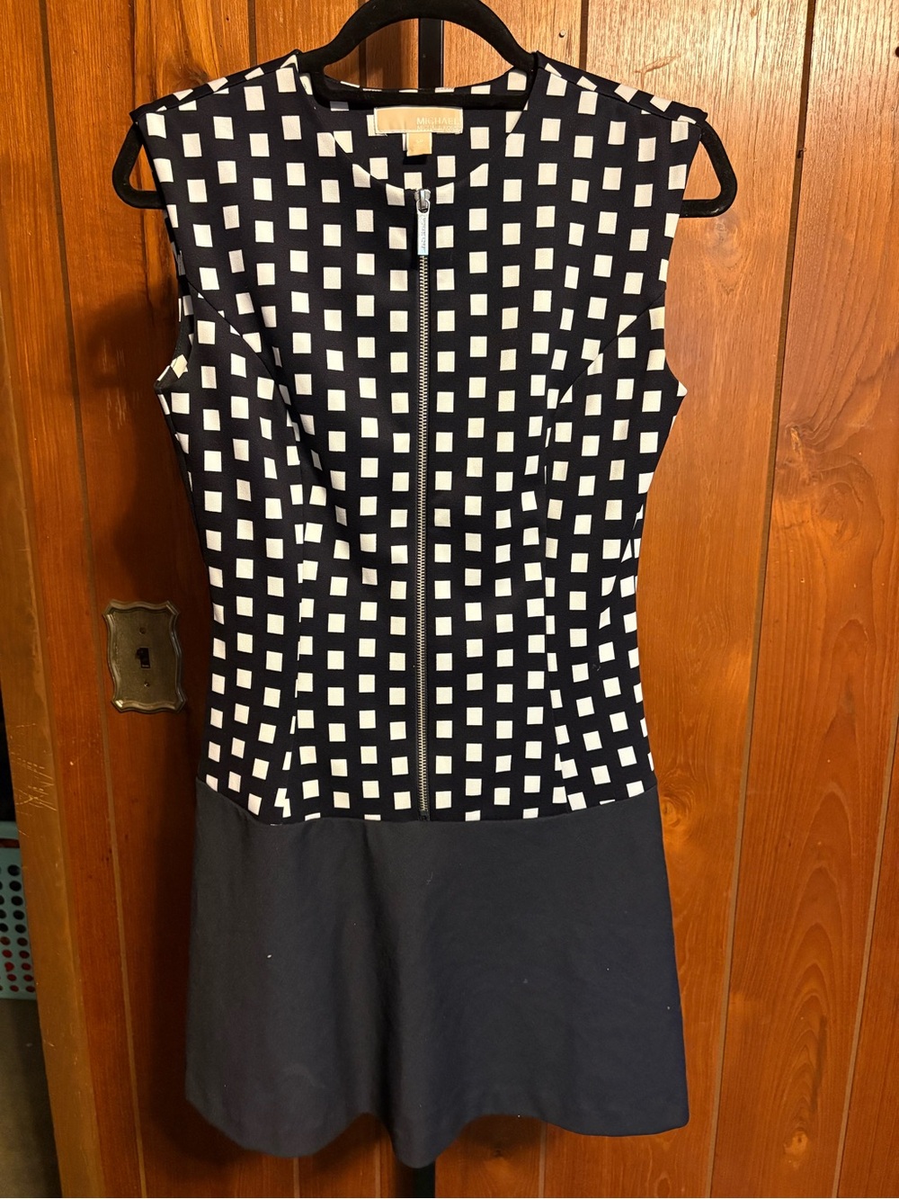 Michael Kors Navy and White Sleeveless Geo-Print Zip Dress